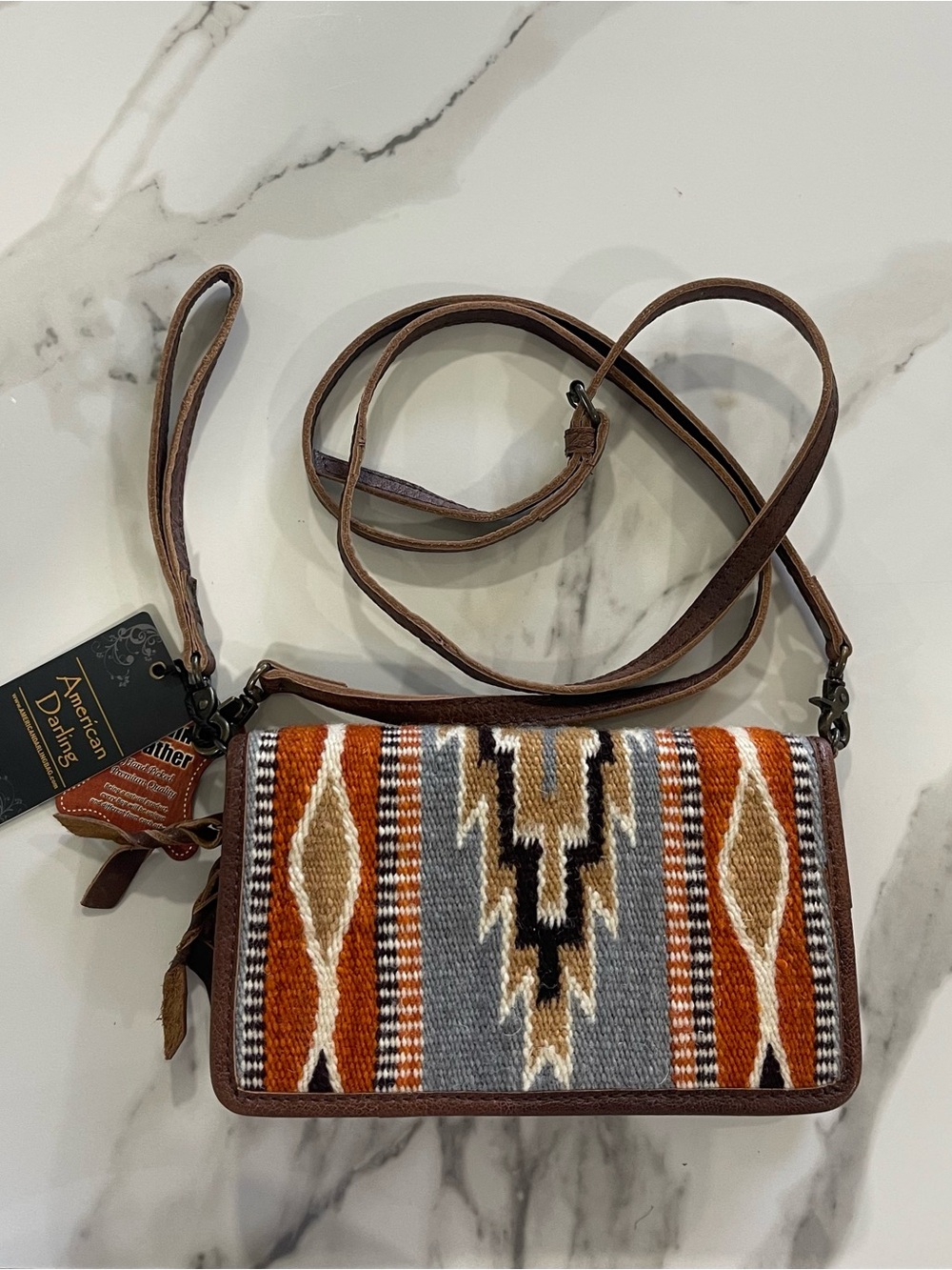American Darling Orange, Gray & Brown Southwestern Crossbody Bag